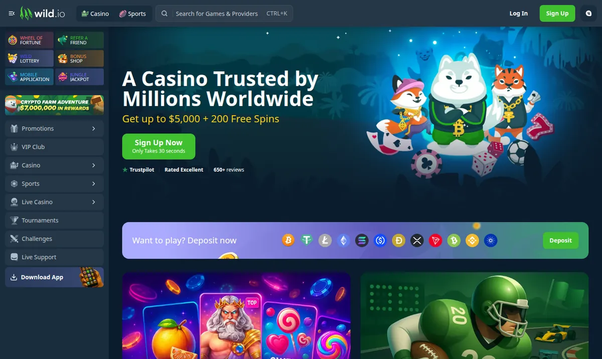 Le lobby de Wild.io avec le sélecteur de monnaie ouvert